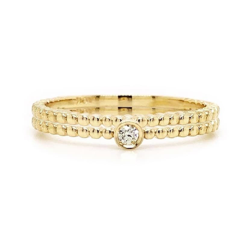 Auriya 0.03ctw Stackable Diamond Rings 10k Gold Set of 2 Ultra-Thin - Yellow - 6.5