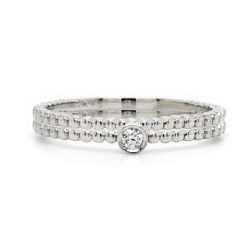 Auriya 0.03ctw Stackable Diamond Rings 10k Gold Set of 2 Ultra-Thin - White - 10