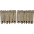 Tan Primitive Kitchen Curtains VHC Vincent Tier Pair Rod Pocket Cotton Star Appliqued - 24 x 36 - (As Is Item)