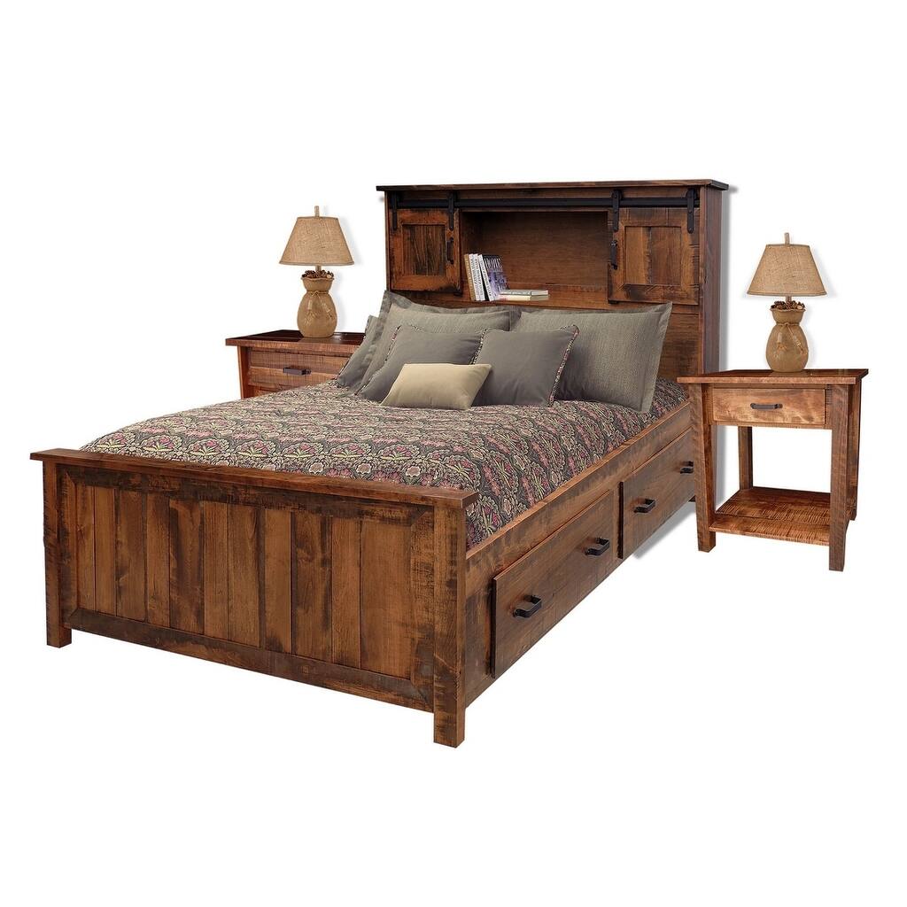 Queen Timberline Bookcase Queen Bed with Drawer & 2 Open Side Tables
