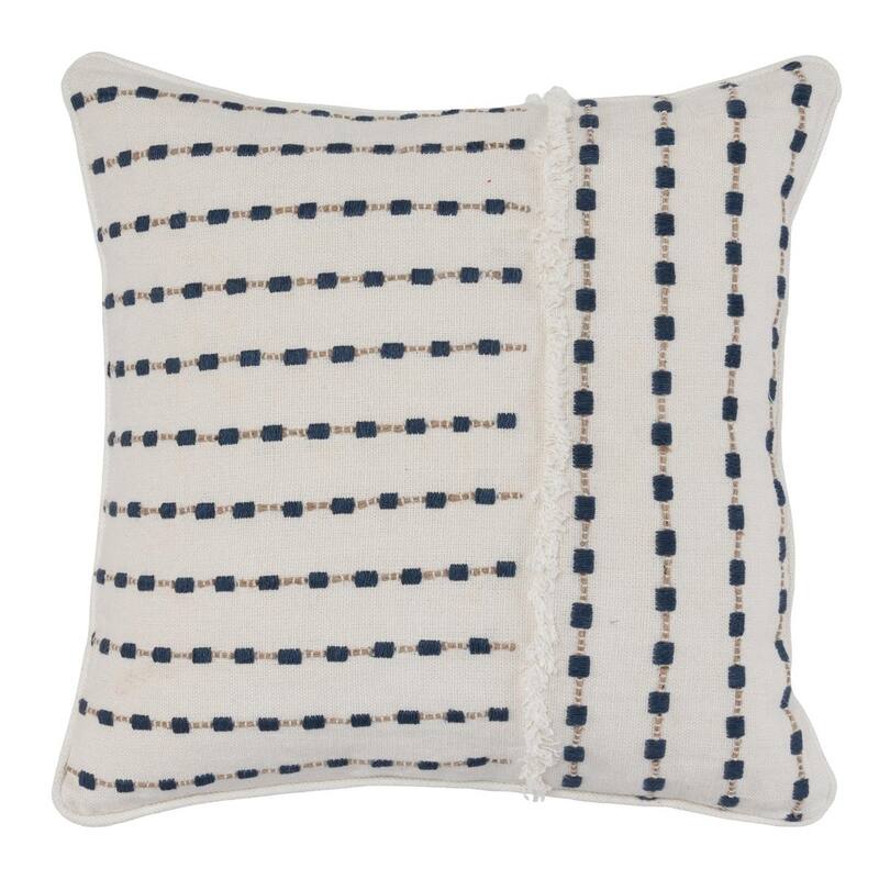 Kosas Home Kassia Embroidered 100% Linen 20-inch Throw Pillow - Navy & Ivory