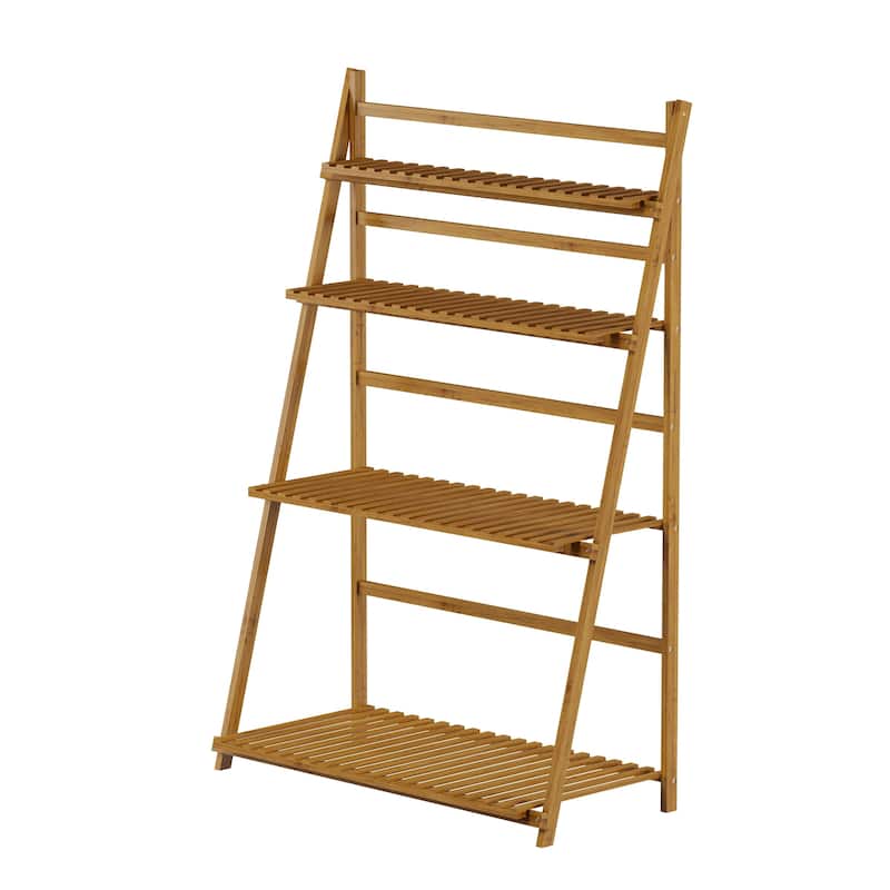 Ladder Plant Stand-4 Tier Freestanding Bamboo Storage Shelf by Pure Garden - 31.5 x 16.75 x 48