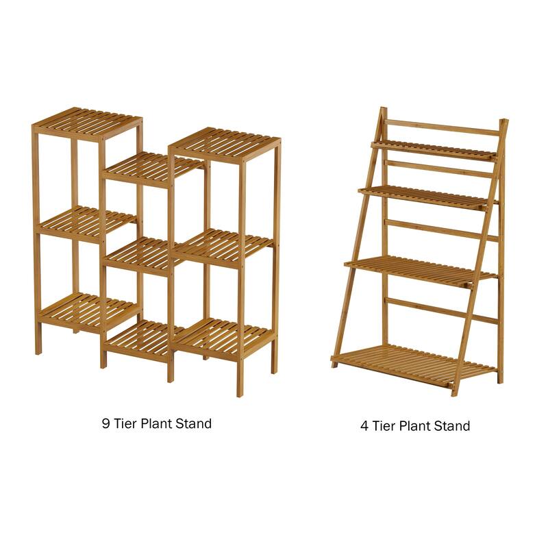 Ladder Plant Stand-4 Tier Freestanding Bamboo Storage Shelf by Pure Garden - 31.5 x 16.75 x 48