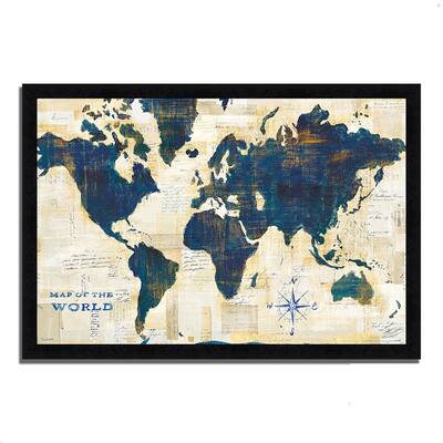 "World Map Collage" by Sue Schlabach, Framed Painting Print