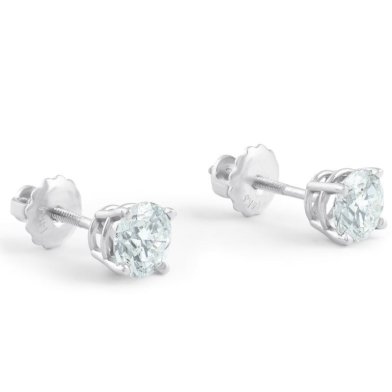 1 1/4 Ct Diamond Screw Back Studs White Gold Lab Grown Eco Friendly