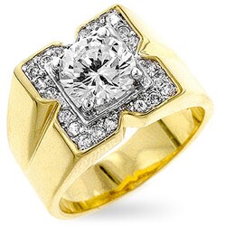 Kate Bissett Men's Goldtone 'X' CZ Ring - On Sale - Overstock - 3032183