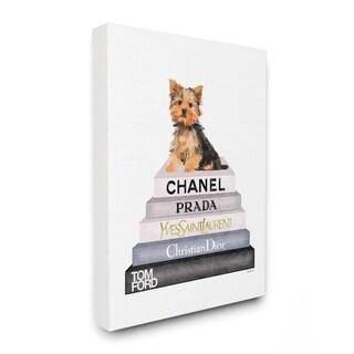 Yorkie Stack Stupell Book Stack Yorkie Dog Glam Fashion Watercolor, Proudly Made in ...