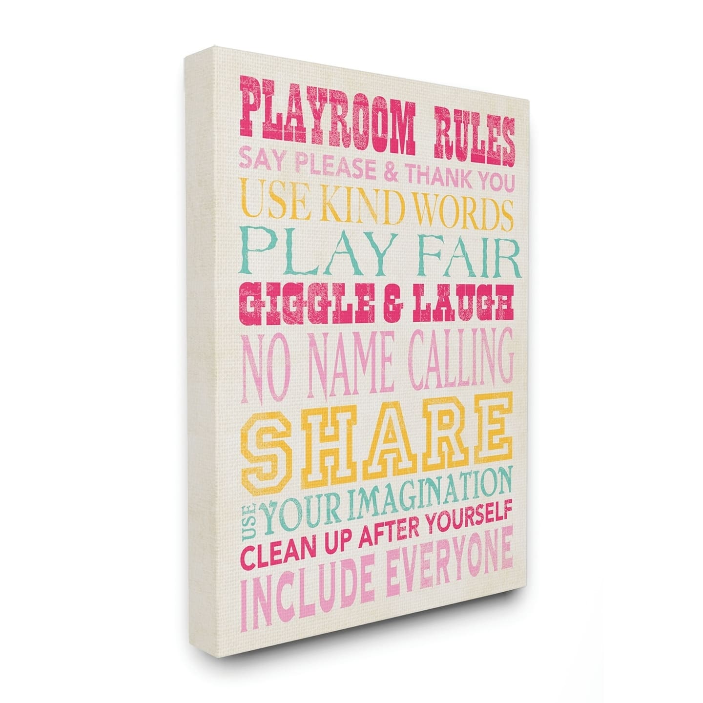 Stupell Playroom Rules Typography In Pinks Yellow And Blue , Proudly 