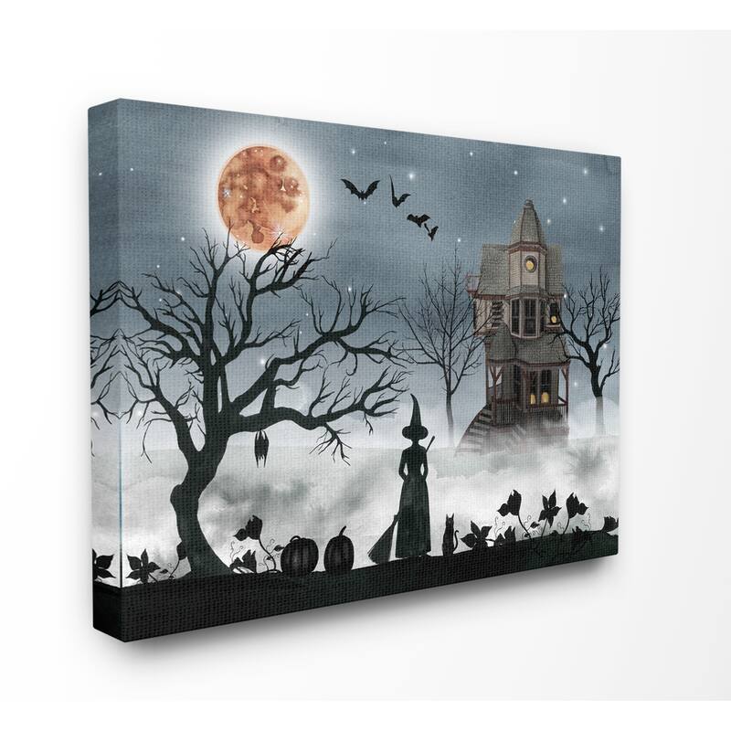 Stupell Halloween Witch Silhouette in Full Moon Haunted House Scene ...