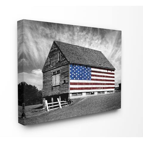 Stupell Industries Black and White Farmhouse Barn American Flag, Proudly Made in USA - 36 x 48