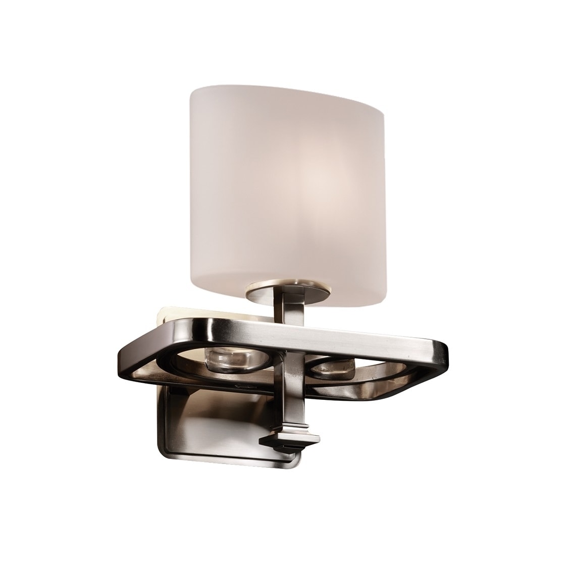 Justice Design Fusion Arcadia 1-light Brushed Nickel Wall Sconce, Frosted Opal Shade