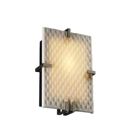 Porcelina Clips 2-light Brushed Nickel ADA Wall Sconce, Checkerboard Impression Shade