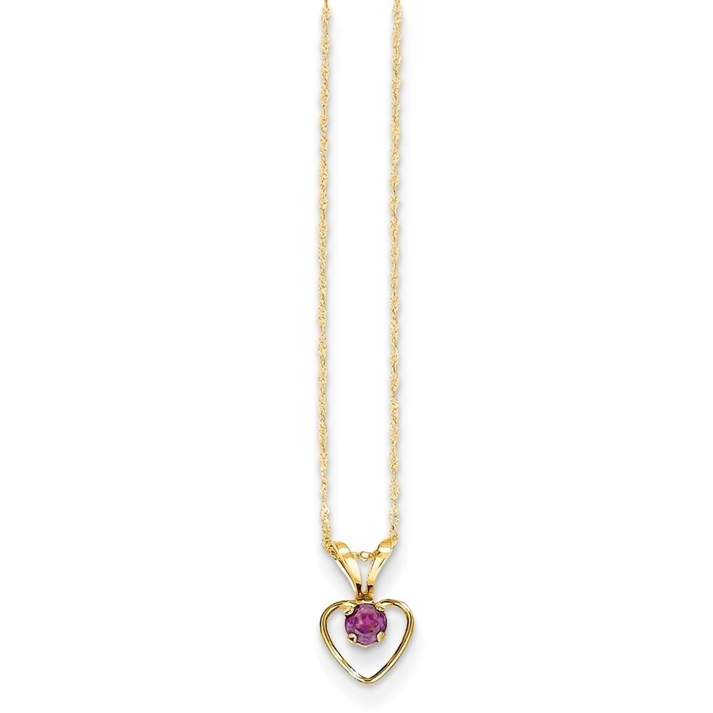 Measures 10x6mm 14k Yellow Gold Polished Spring Ring 3mm White Zircon Heart for boys or girls pendant 15 Inch