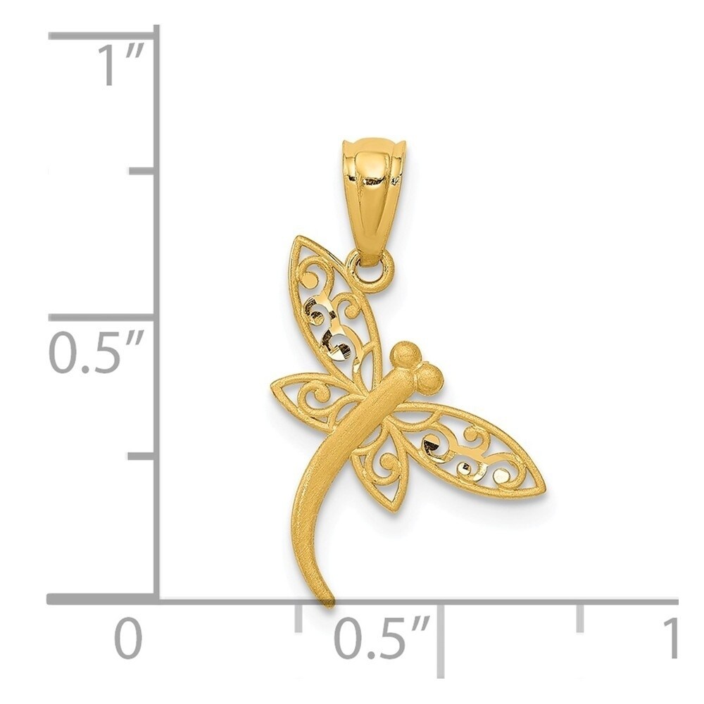 14k Yellow Gold Flat Satin Filigree Sparkle-Cut Polished Dragonfly Pendant Measures 21.3x13mm 14k Yellow Gold Flat Satin Filigree Sparkle-Cut Polished Dragonfly Pendant Measures 21.3x13mm