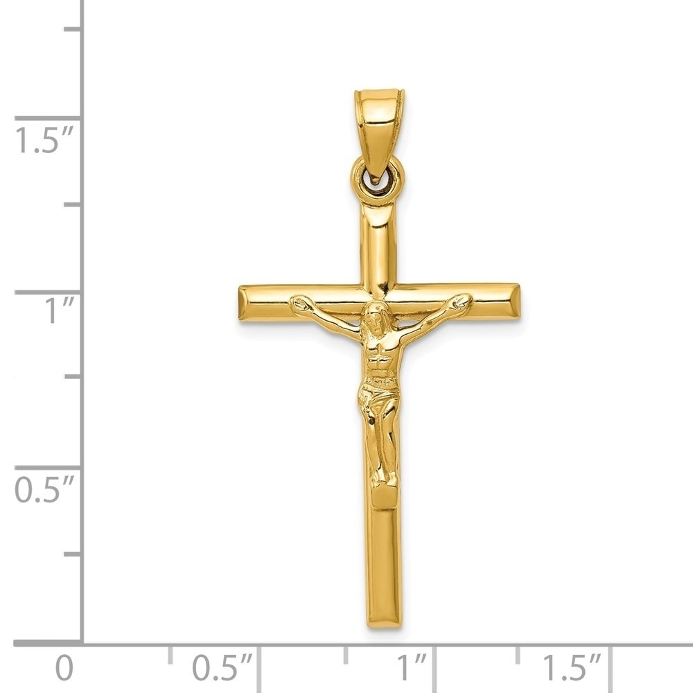 14K Yellow Gold Jesus Crucifix Cross Mens Necklace with Hollow Figaro Chain
