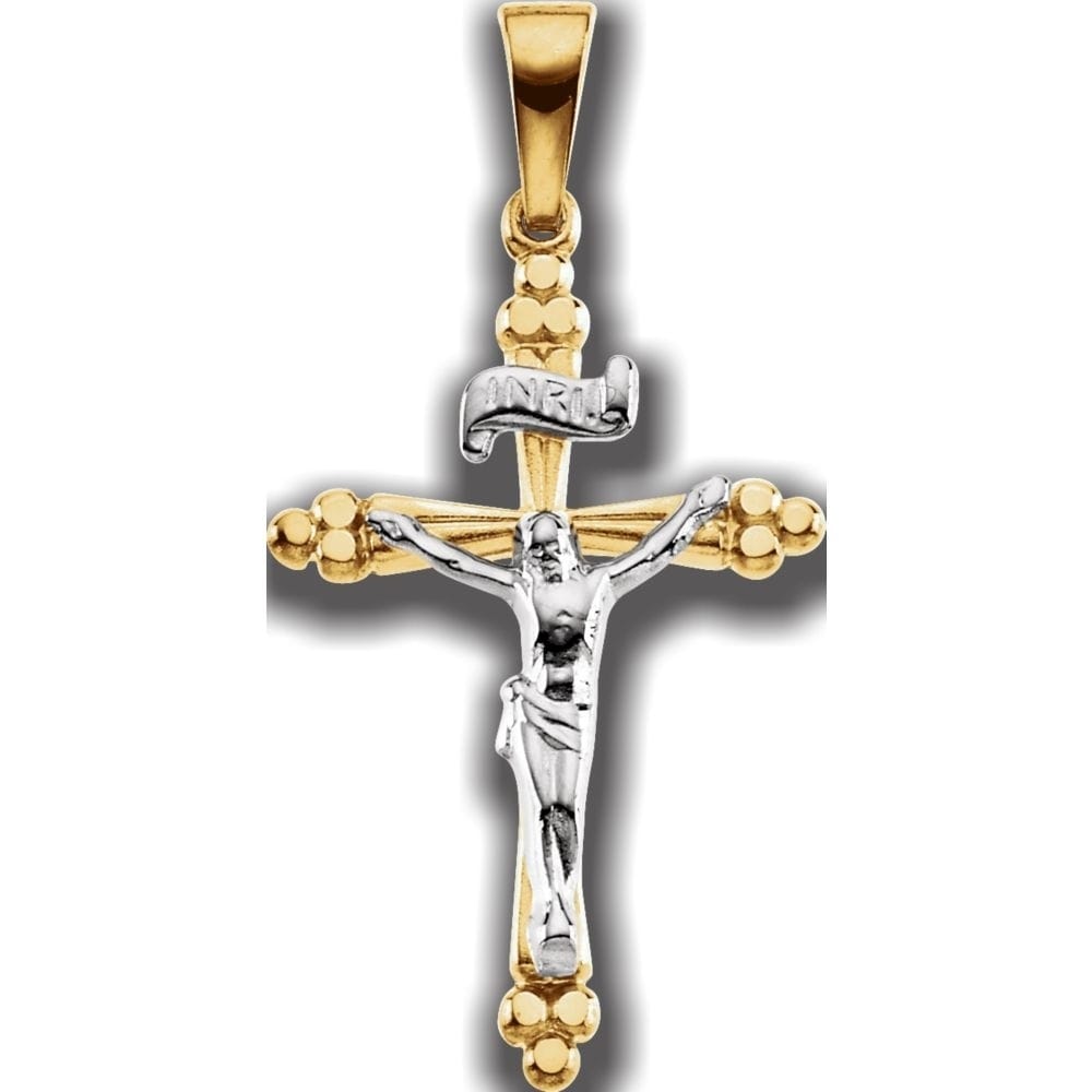 14K Yellow Gold /& White Gold 26.5x15.25mm Crucifix Pendant