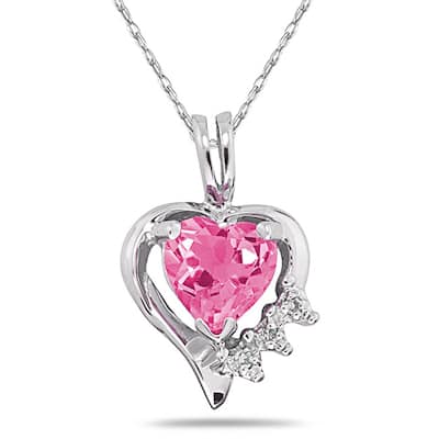Marquee 10k Gold Pink Topaz and Diamond Heart Necklace