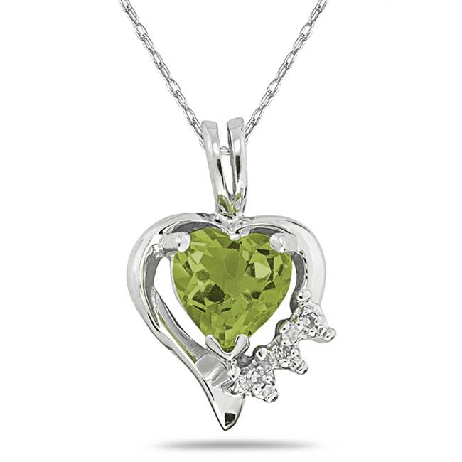 Marquee Jewels 10k White Gold Peridot and Diamond Heart Necklace