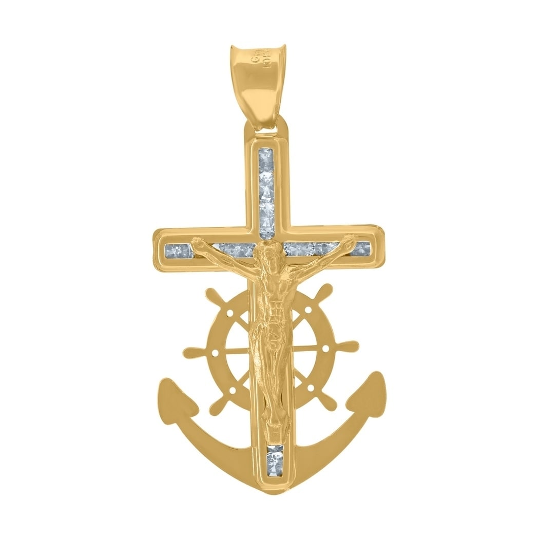 10kt Yellow Gold Unisex Cubic Zirconia CZ Cross Religious Charm Pendant