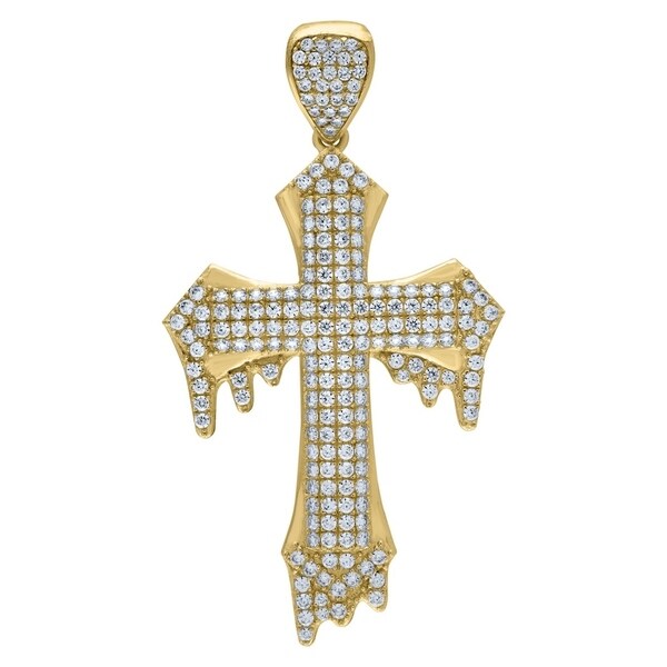10kt Yellow Gold Unisex Cubic Zirconia CZ Cross Religious Charm Pendant