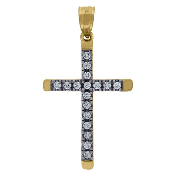 10k Two-tone Gold Cubic Zirconia Unisex Cross Height 31.4mm X Width 15.4mm Religious Charm Pendant 10k Two-tone Gold Cubic Zirconia Unisex Cross Height 31.4mm X Width 15.4mm Religious Charm Pendant