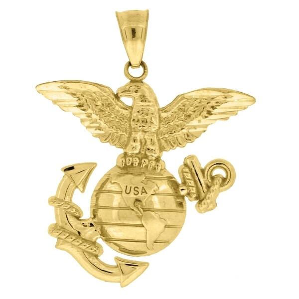 Shop Curata 10k Gold Unisex Us Marine Corps Eagle Globe Anchor Height 32 2mm X Width 24mm Badge Charm Pendant Overstock 30325476