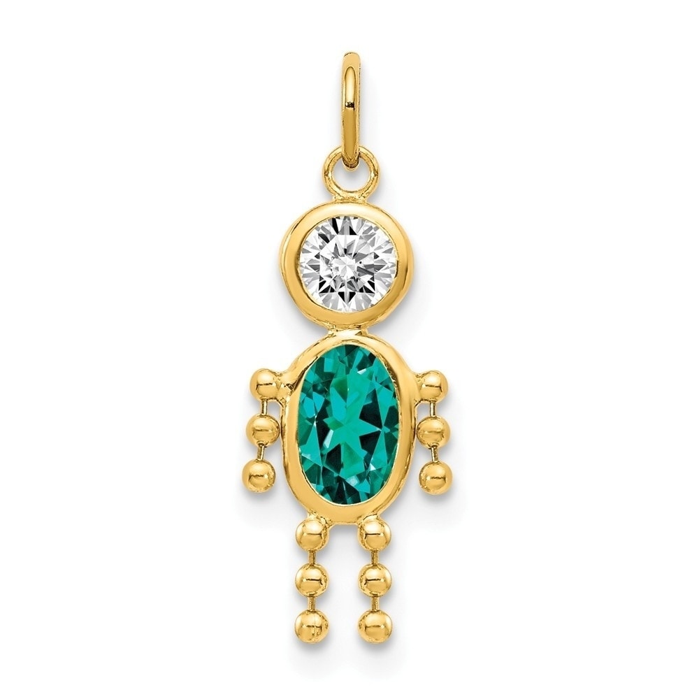 14K Solid White Gold Cubic Zirconia Boy Pendant Polished Necklace Charm