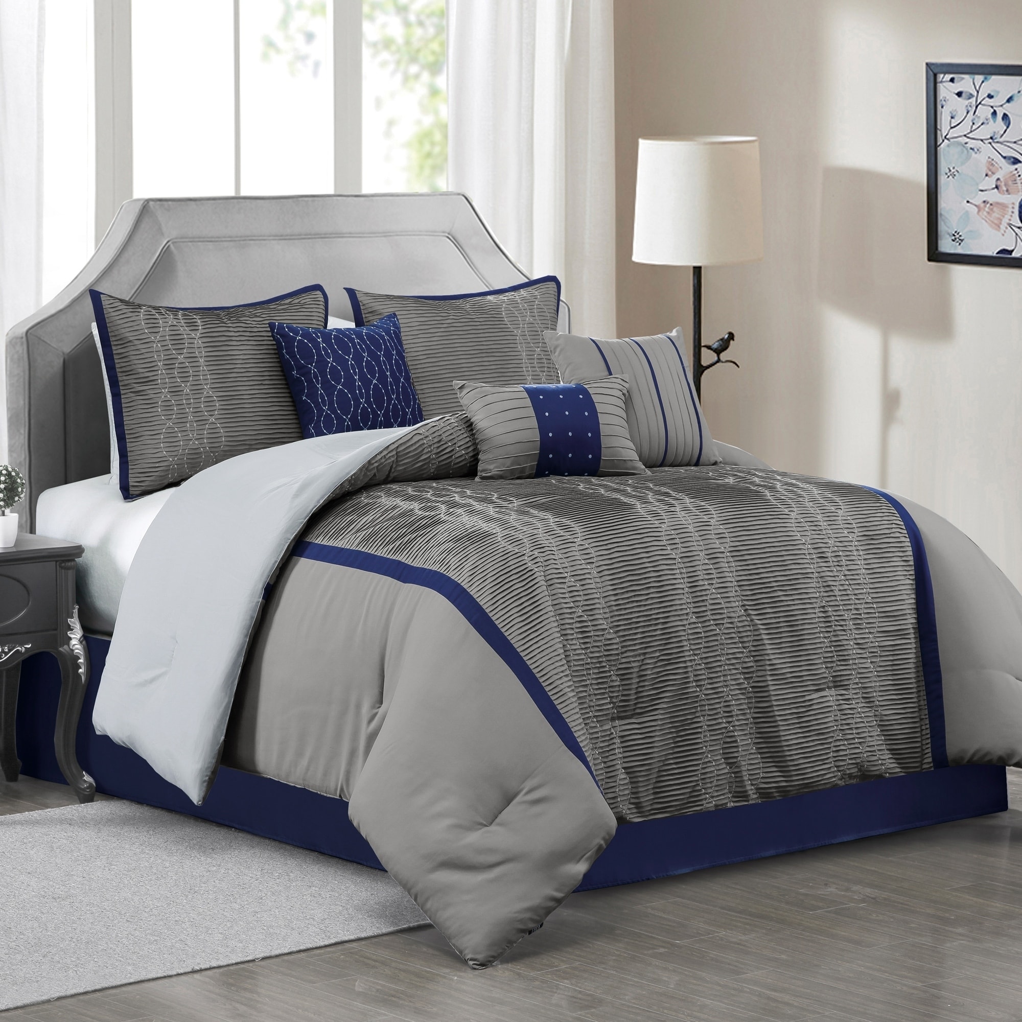 grey and blue comforter sets
