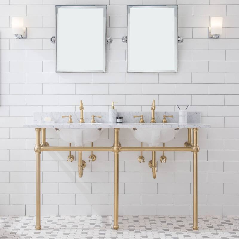 Embassy 60-inch Wide Double Wash Stand - Satin Brass