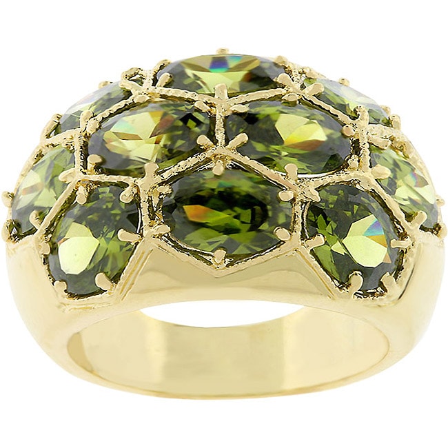 Kate Bissett Goldtone Honeycomb Olive CZ Cocktail Ring  