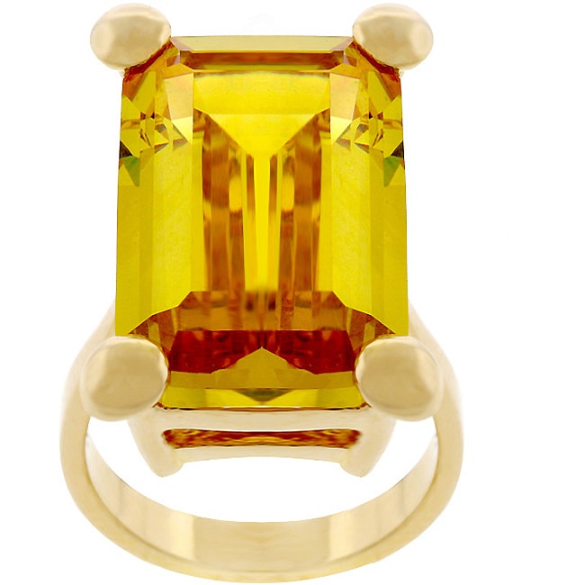 Kate Bissett Goldtone Emerald cut Yellow CZ Cocktail Ring  