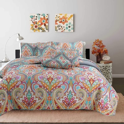 Kaylee Paisley Gray Reversible 3-piece Quilt Bedding Set