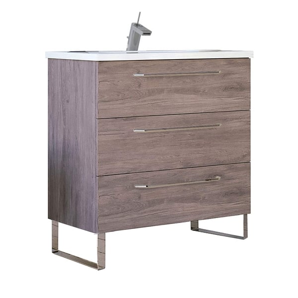 24 Modern Bathroom Vanity Set Dakota Chicago Grey Oak Wood Chrome Black Handles And Legs Overstock 30328577 Brown Silver Oak Finish