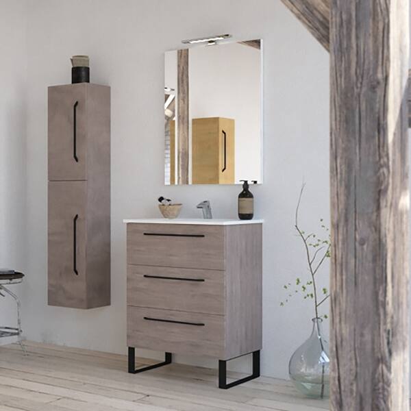 24 Modern Bathroom Vanity Set Dakota Chicago Grey Oak Wood Chrome Black Handles And Legs Overstock 30328577 Brown Silver Oak Finish