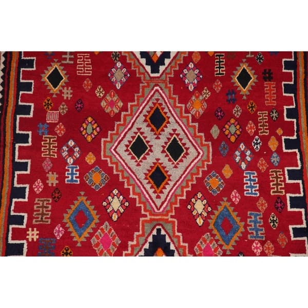 Geometric Shiraz Persian Tribal Area Rug Handmade Oriental Red Carpet 4 9 X 9 3 On Sale Overstock 30329666