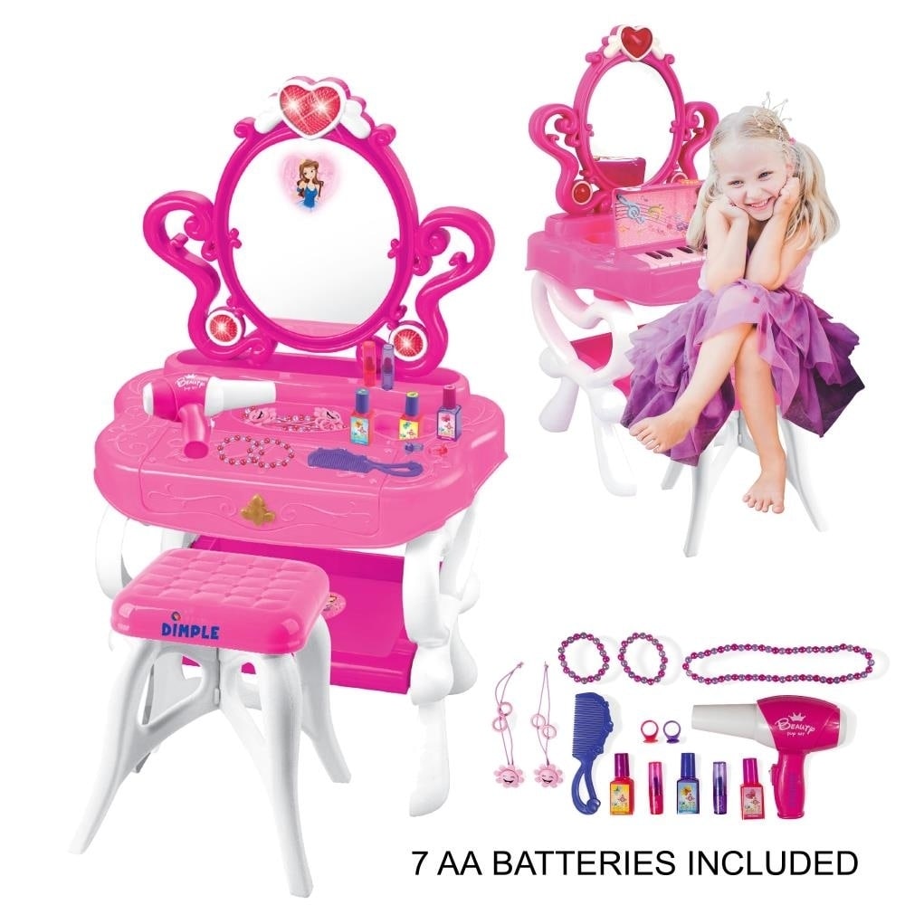 Dimple 2 In 1 Princess Pretend Play Vanity Set Table With Working Piano Beauty Set For Girls With Toy Makeup Overstock 30329855