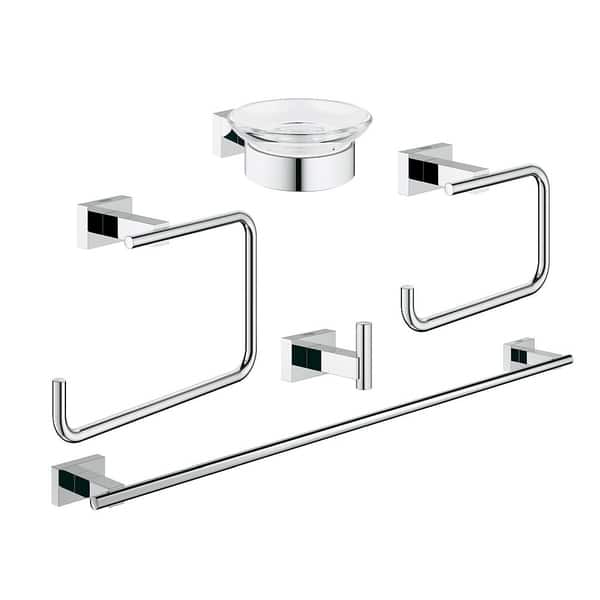 GROHE 5-Piece Essentials Cube Chrome Decorative Bathroom Hardware Set GROHE 5-Piece Essentials Cube Chrome Decorative Bathroom Hardware Set