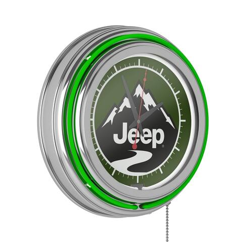 Jeep Neon Analog Wall Clock - Green Mountain - 14.5 x 14.5 x 3