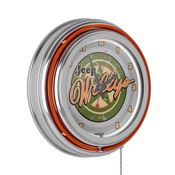 Jeep Willys Vintage Neon Wall Clock - 14.5 x 14.5 x 3