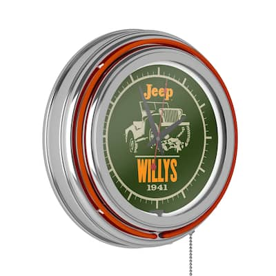 Jeep Willys Neon Wall Clock - 14.5" x 14.5" x 3"