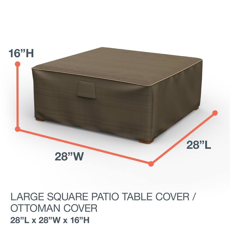 Budge StormBlock™ Hillside Black and Tan Square Patio Table Ottoman Cover Multiple Sizes - Large - 16"H x 28"W x 28"L
