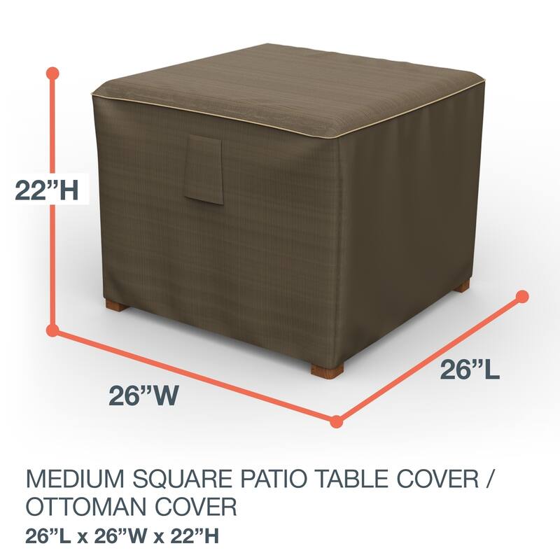 Budge StormBlock™ Hillside Black and Tan Square Patio Table Ottoman Cover Multiple Sizes - Medium - 22"H x 26"W x 26"L