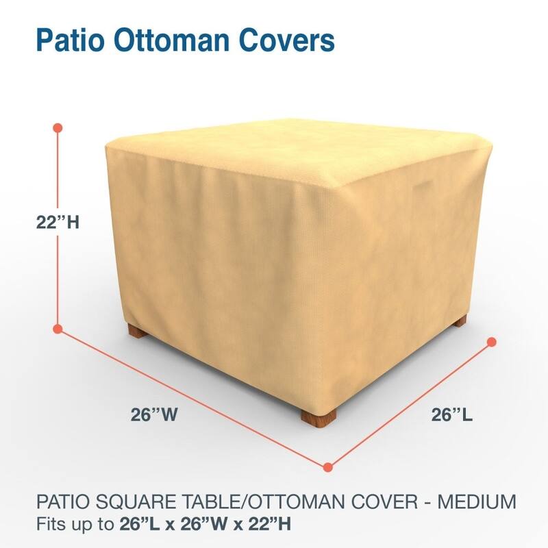 Budge Water-Resistant Outdoor Square Patio Table Cover, / Ottoman Cover, All-Seasons, Nutmeg, Multiple Sizes - Medium - 22"H x 26"W x 26"L