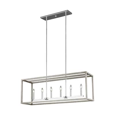 Sea Gull Moffet Street Washed Pine and Chrome LED Island Pendant