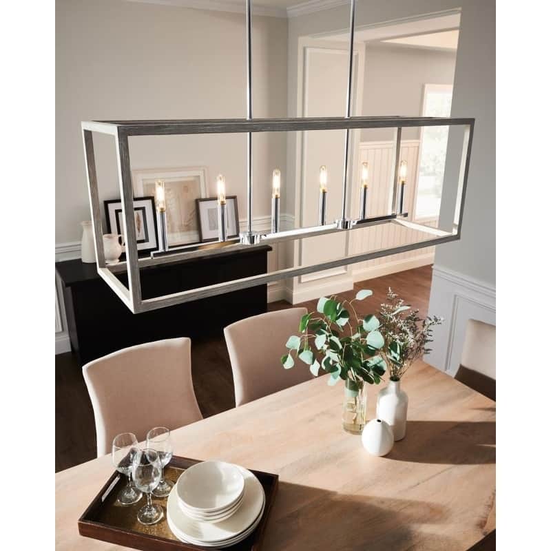 Sea Gull Moffet Street Washed Pine and Chrome LED Island Pendant