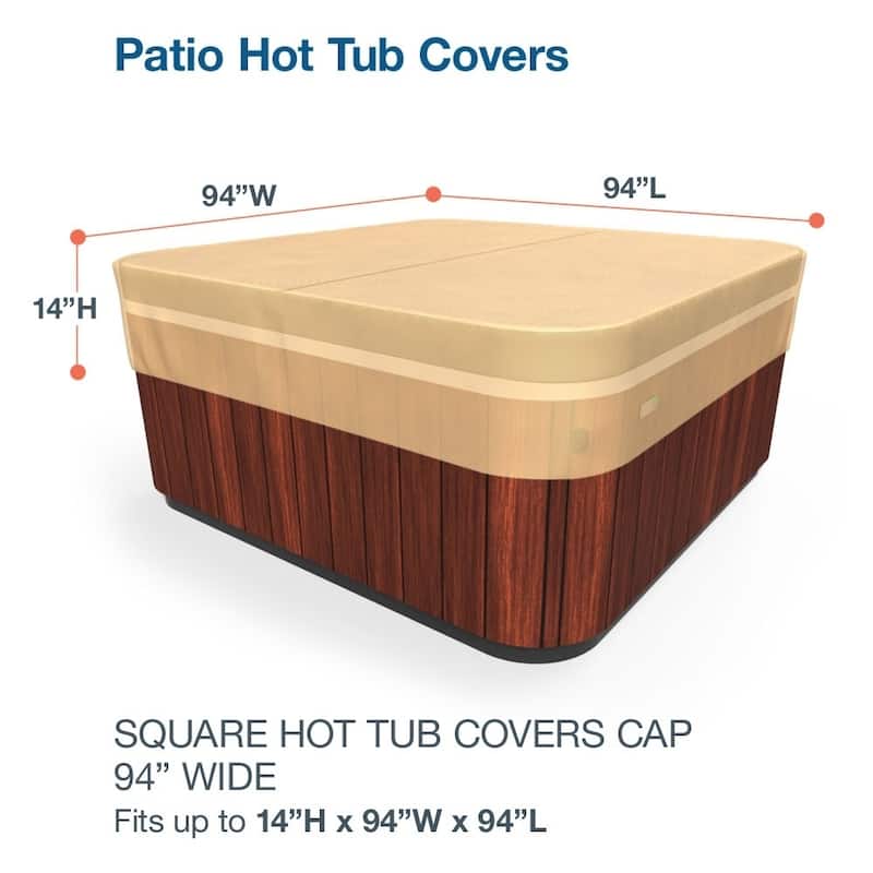 Budge Water-Resistant OutdoorSquare Hot Tub Cover, All-Seasons, Nutmeg, Multiple Sizes - Large - 14"H x 94"W x 94"L