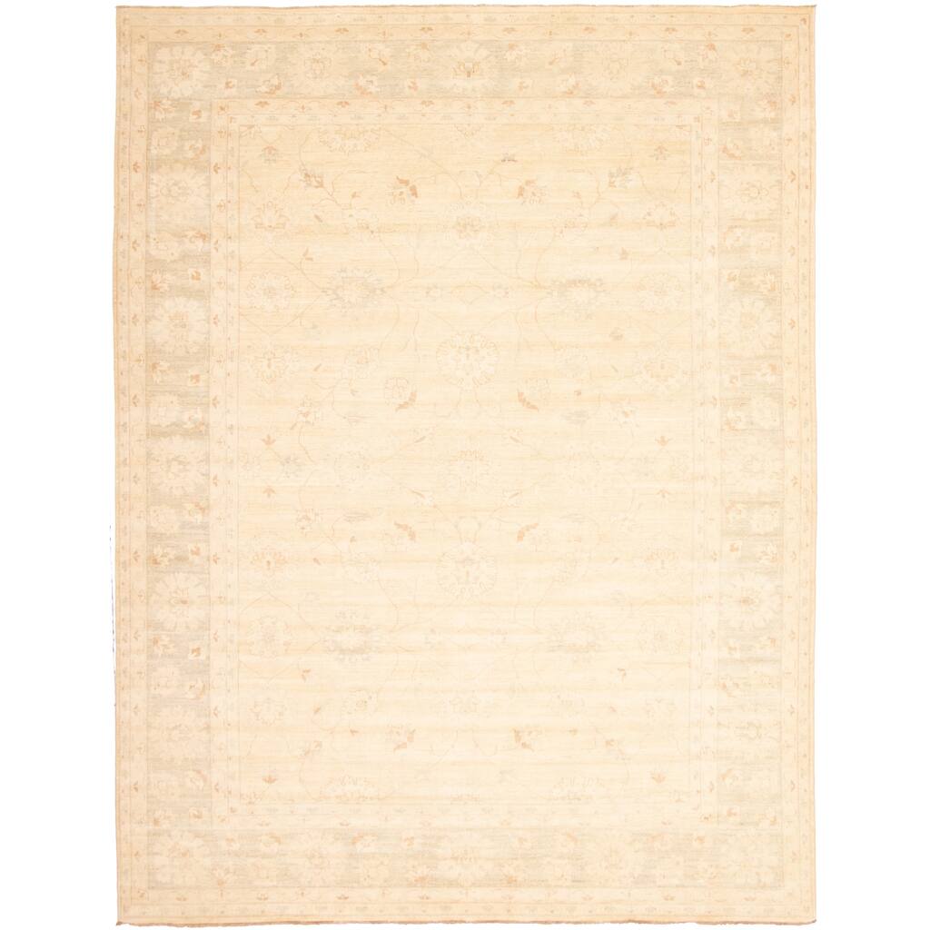 Hand-knotted Peshawar Oushak Ivory Wool Rug - 10'2 x 13'5