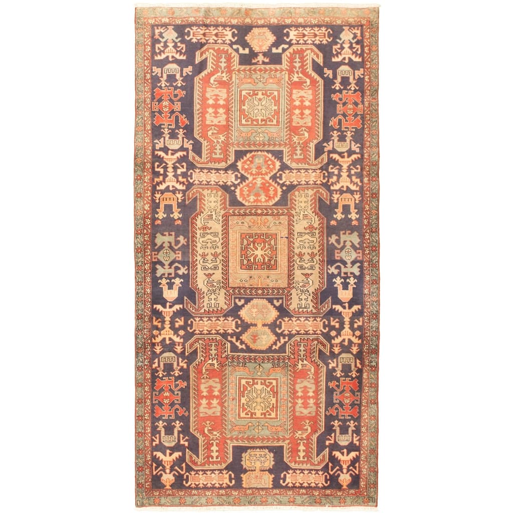 Hand-knotted Authentic Turkish Navy Blue Wool Rug - 4'3 x 9'2