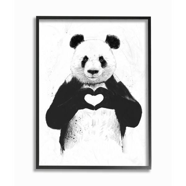 Stupell Industries Black And White Panda Bear Making A Heart Ink Illustration Black Framed 24 X 30 Proudly Made In Usa On Sale Overstock