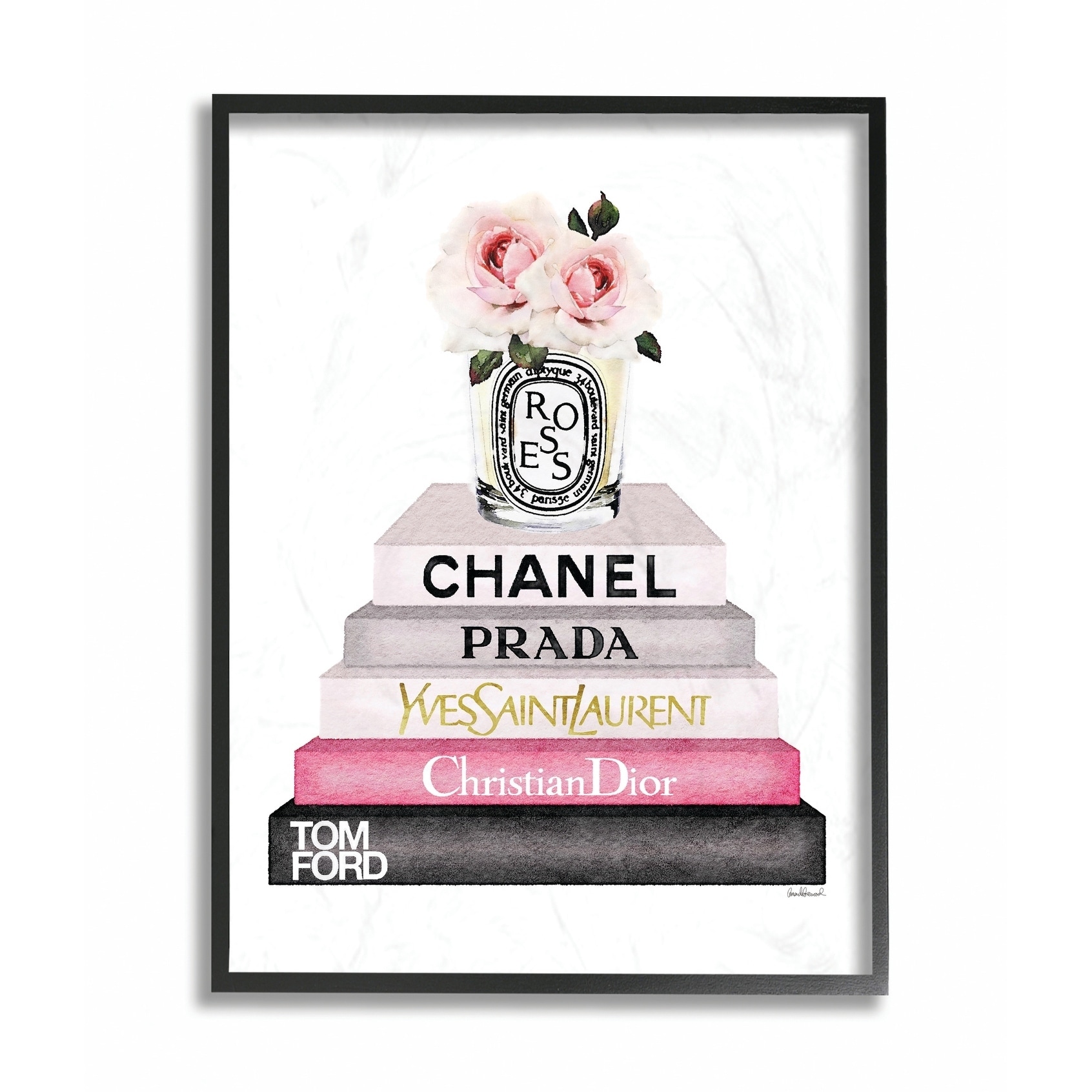 Stupell Industries Pink Fashion Heals with Glam Books and Rose